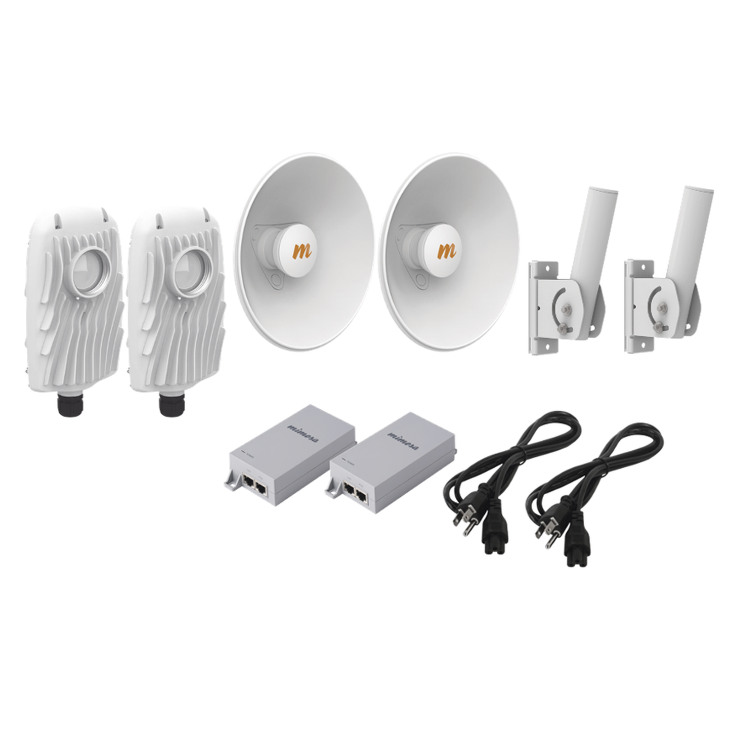 Kit de 2 radios B5X con kit de antenas de (25 dBi), rango de frecuencia extendida (4.9 a 6.4 GHz), incluye inyector POE, cable de alimentación y 2 FLEXIMOUNT-XL para alineación, distancia de hasta 10 km
